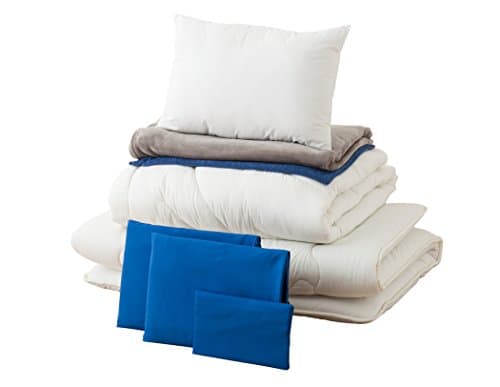 EMOOR 8-Piece All-in-One Japanese Futon Set Leben, Twin-Long Size (Blue)