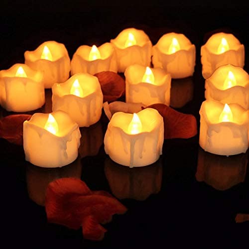 Battery Operated LED Tealights, KKTICK Flameless Candles with Timer, 12 Pcs Fake Candles Flickering Lights for Wedding Birthday Christmas Party Celebration (Warm Yellow)