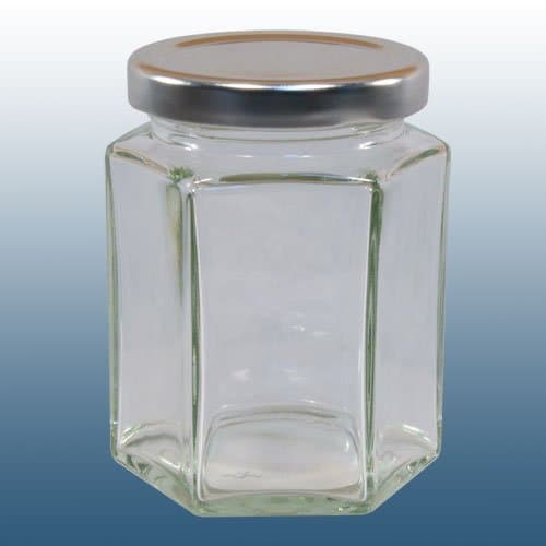 Pack of 6-110ml Hexagonal Glass Food Jar with Silver Twist Off Lids (Choice of Lid Colours)