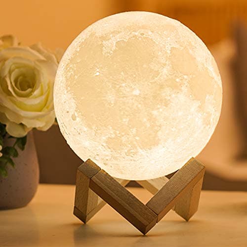 Moon Lamp 5.9 inches with Stand Adjustable Brightness and Warm White/Cool White Color, USB Charging Cable. Romantic Moon Light Will Birthday Gifts for Women, Men, Kids, Child, and Baby