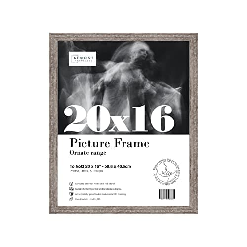 20x16 Walnut Ornate Picture Frame 20"x16"(50.8x40.6cm) Poster, Photo, Artwork, or Print. Shabby Chic Style Portrait and Landscape Display with Wall Hooks