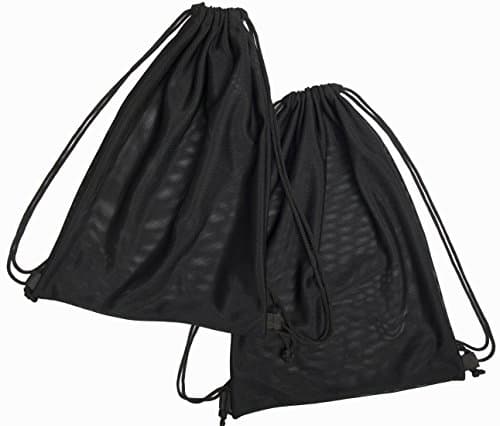 Sun Life Style2 Multi Functional Mesh Bags With Drawstring Shoulder Straps For Swimming, Beach, Diving, Travel, Gym - 2 Pack Black (16 x 20 inch, Wet-or-dry-environment)