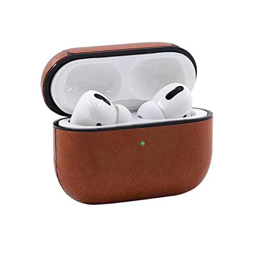 Leather Case Compatible for Apple Airpods Pro, Airpods Pro Protective Case Cover with Strap, Leather Cover Skin with Keychain (Light Brown)