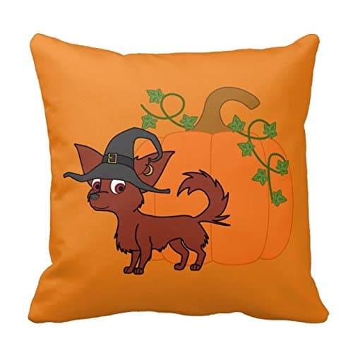 Red Long Haired Chihuahua With Pumpkin Pillowcases Standard Size 16 X 16inches