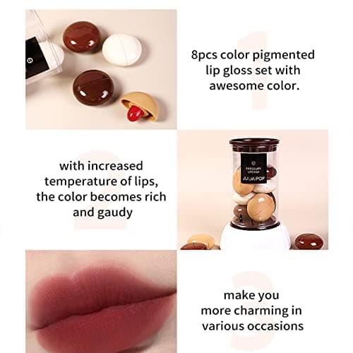 Chocolate Lipstick Set Capsule Pills Lipstick,8 Colors Cute Waterproof Stay on Matte Mate Lipstick Mini Capsules Velvet Lipstick Set, Mini Pill Lipstick for Women