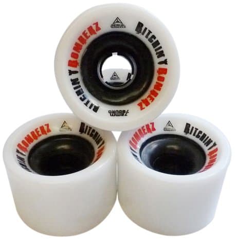 "Bitchin BOMBERZ Longboard Wheels (Set of 4), 72 x 55mm/78 Durometer, Red/Black/White