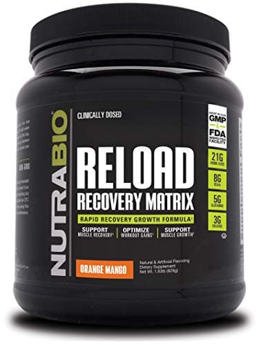 NutraBio Reload - Powerful Muscular Recovery Formula - Post-Workout Supplement - 3G Creatine - 8G BCAAs - 5G Glutamine - 30 Servings, Orange Mango