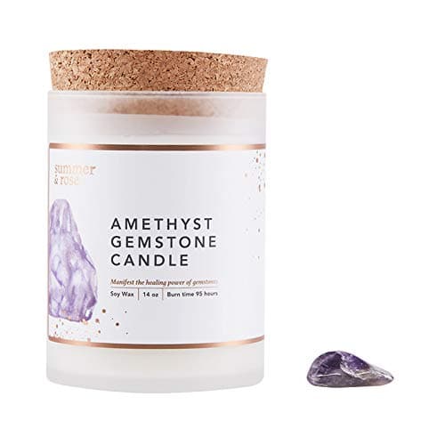 FabFitFun Summer & Rose Soy Wax Scented Candle with Gem Stones (Amethyst Gem Stone)