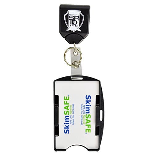 Heavy Duty Black Badge Reel w/Key Ring and Skimsafe 2-Card RFID Blocking Shielded ID Badge Holder by Specialist ID