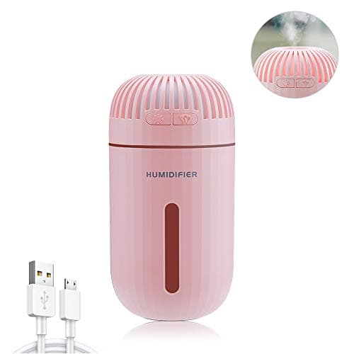 USB Car Humidifier, 200ml Mini Portable Humidifiers for Bedroom with 7 Colors LED Night Light, Quiet Operation, Adjustable Mist Modes for Travel Home Baby Office Car (Pink)