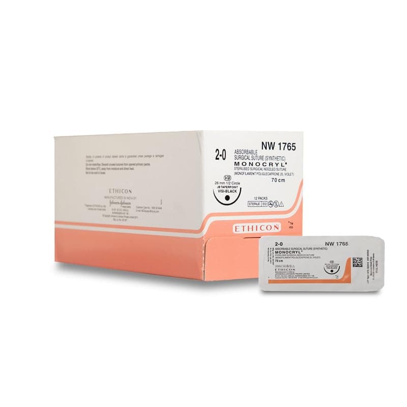 Ethicon NW1326 Monocryl Sutures USP 3-0, 3/8 Circle Cutting Ethiprime | Polyglecaprone 25 | Synthetic Monofilament | Undyed | 25 mm and 70 cm Suture length | Absorbable | 12/Box