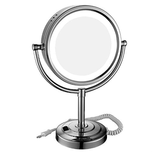 GURUN Tabletop LED Lighted Makeup Mirror with 7x Magnification,8.5-Inch,Double-Sided, Chrome Finish M2208D(8.5in,7x)