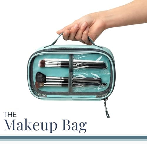 Toiletry Bag Kit Set: Hanging Travel Toiletry Bag + 311 TSA Cosmetic Liquid Bag + Ultralight Accessory Organizer Pouch, Dusty Teal Makeup, 3 Piece Toiletry Set