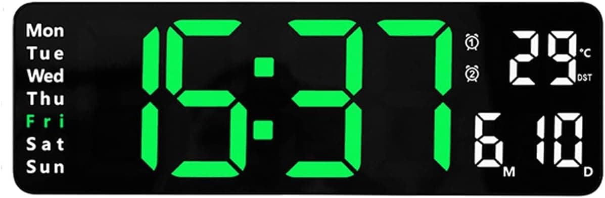 LUKSYOL Digital Wall Clock Large Display, 13" Large Wall Clocks with Remote Control for Living Room Gym Shop Warehouse Office Garage Decor, Auto Brightness Dimmer Reloj De Pared with Date Week Temp