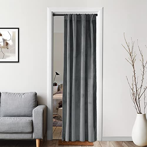 XTMYI Grey Velvet Privacy Room Divider Curtains for Room Separation,Back Tab Door Folding Screen Hanging Indoor Doorway 60-70% Soundproof Curtain for Office Partition Living Room Bedroom Window,Gray