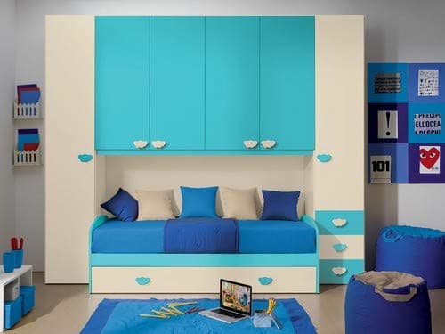 klipick Bedroom for boys Bridge composition Victoria wardrobe boxes/front ivory/turquoise.