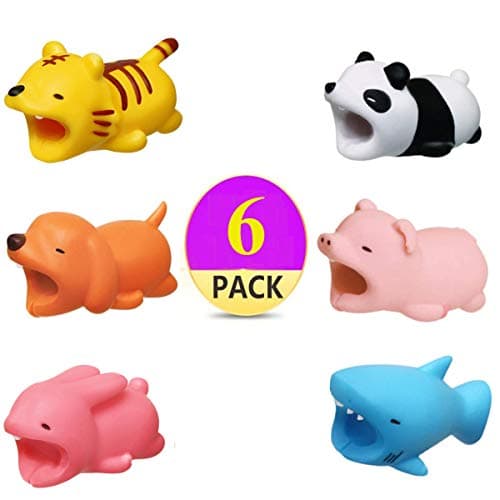 SinoZeal Cable Animal Bite Protector Compatible iPhone Cable Charging Cord Saver, Cute Creature Bites Cables Charger Protector Accessory (Pack of 6)