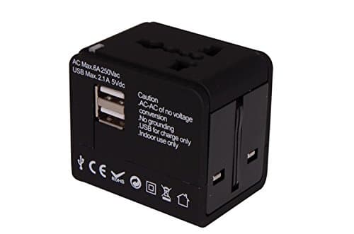 Travel Adapter, JinSun Universal World Wide 4-in-1 Safety Travel Plug Adapter Wall Charger Built-in Dual USB Ports for Smart Phone/Electric Razor/Hair Dryer, Black (5V 2.1A)