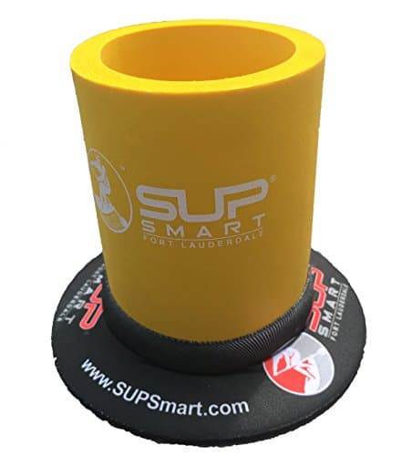 SUPSmart Yellow Insulated Beveridge Cooler Includes a Patented Suction Mount: Holds Drink on Flat Surfaces. Designed for Stand Up Paddle Boards and can be Best Used with 12oz Cans or Water Bottles