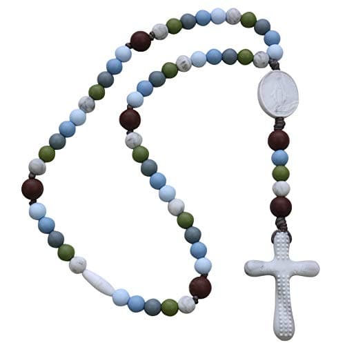 Chews Life - Teething Rosary Beads - Baptism Gift & Mass Toy for Catholic Girls & Boys, Handmade, Silicone Beads & Organic Cotton Cord - CPSIA Certified Safe | Assisi