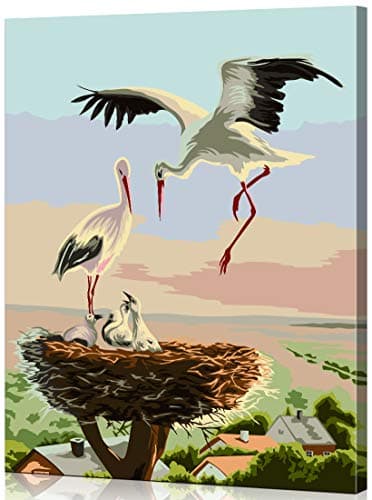 Tonzom Wooden Framed Paint by Number Kits DIY Canvas Oil Painting for Kids, Students, Adults Beginner – Gruidae Family 16x20 inch with Brushes and Acrylic Pigment