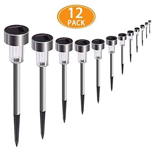 SURSUN Solar Pathway [12pack] Waterproof Outdoor Garden Sunlight Powered Bright White-Landscape Light for Lawn/Patio/Yard/Walkway/Driveway Steel, Stainless Steel-12Pack