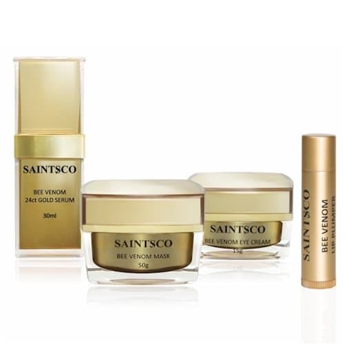 Saintsco Anti-Aging Anti-Wrinkle Bee Venom Cream Mask, 24ct Gold Serum, Eye Cream, Lip Plumper - Botox Alternative (Deluxe Royal Pack)