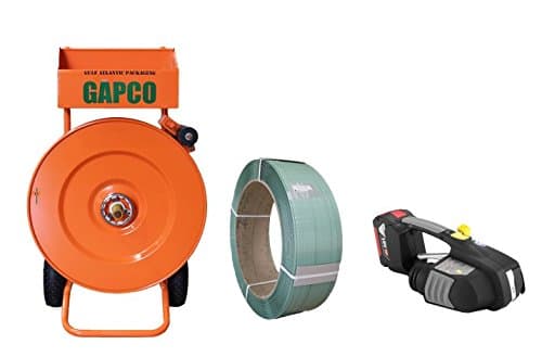 GAPCO Poly Heavy Duty Strapping/Banding Dispenser + 1 Embossed Polyester Strapping Coil 5/8" x .035 x 4000' + Zapak GP97A Battery Powered Automatic 5/8" to 3/4" PET & PP Combination Strapping Tool