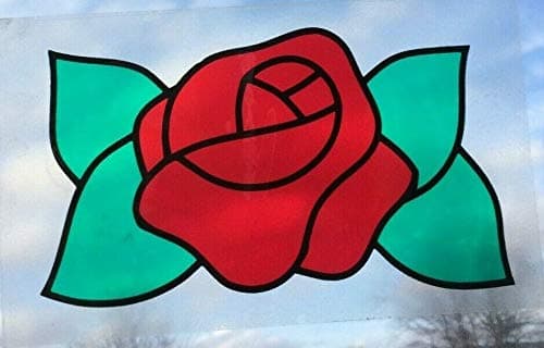 Static Window Cling Leaded Light Window Sticker - Fanlight Stick on Stain Glass Window Effect Single RED Rose RTF25