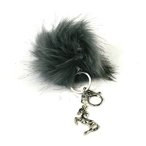 Black Ginger Soft Furry Pom Pom Fluffy Keyring Keychain with Horse, Cat or Owl (Horse)