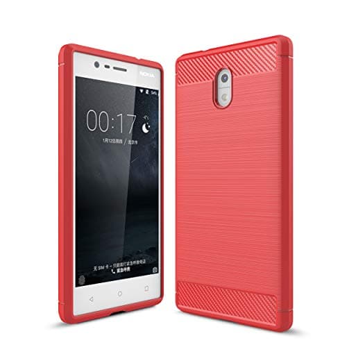 Nokia 3 Case, SsHhUu Carbon Fiber Design Case Ultra Slim Cover Light Weight Rubber TPU Phone Case for Nokia 3 2017 (5.0") Red
