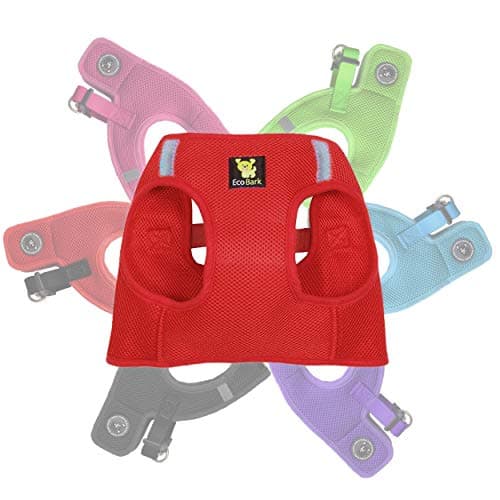 EcoBarkStep in Dog Harness - Eco-Friendly Teacup Dog Harnesses for XS and Small Dogs - Reflective and Adjustable Mini Body Halter Vest -Tiny Soft Mesh Toy Breed Harness (Red, XS)