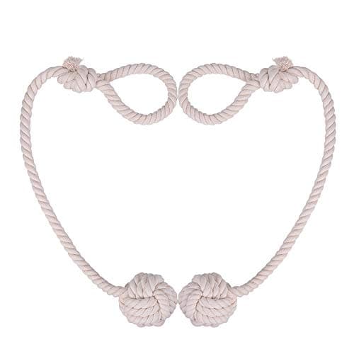 2PCS Curtain Tiebacks Rope, Curtain Holdbacks Rope Window Hand Knitting Kurtin Ties Tie-Backs Drape Holdbacks Cotton Beige Rope Ties