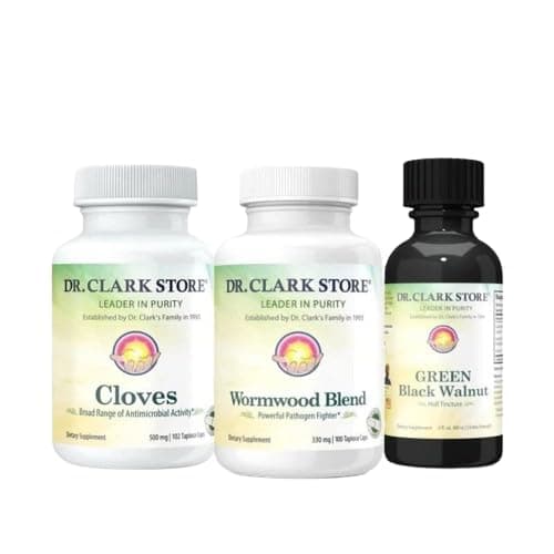 Dr Clark Store Intestine Support & Cleanse Kit - with Original Green Tincture from Black Walnut Hulls, Wormwood, and Cloves-Helps Maintain Optimum Intestinal Function - Vegetarian Capsules