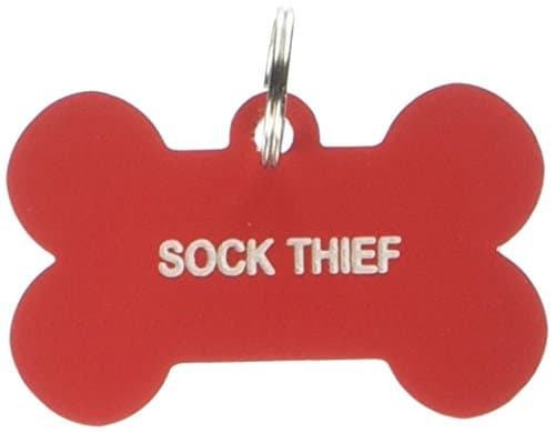 About Face Designs Sock Thief On Red Acrylic Dog Tag-Small