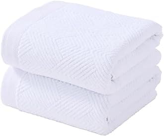 sense gnosis Snow White Bath Towel Set of 2 Striped Weave 100% Cotton Super Soft Highly Absorbent Summer Bath Towels for Bathroom 27x 55 Inch