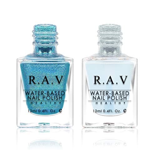 Nail Polish Holographic Non Toxic – R.A.V 18 Free Water Based Odorless Healthy Natural Breathable Non-peelable Long Lasting Laser Color Iridescent Resistant Nail Art 12ML with Free Top Coat (Holo 17)