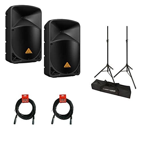 Behringer B115W Bluetooth Wireless Powered PA 1000W Amplified Speakers w/ Stand, Bag & Cable (PAIR)
