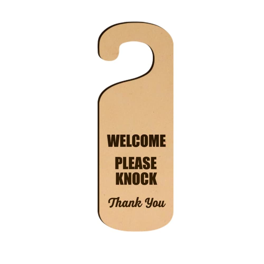 StarLaser welcome please knock sign Wooden Door Hanger for Hotel Office Clinic Online Class and Meeting Session (8.5 x 24 cm) Pack of 1