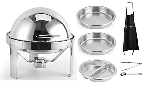 [6 Quart Chafer] Chafing Dish Round Roll Top Bundle Stainless Steel with Apron Buffet Warmer for All Events