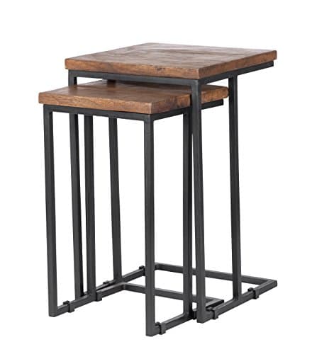 Kosas Home PL11551 Lynda Nesting Tables, Wood Top Hand finished In Mahogany And Iron Base In Black