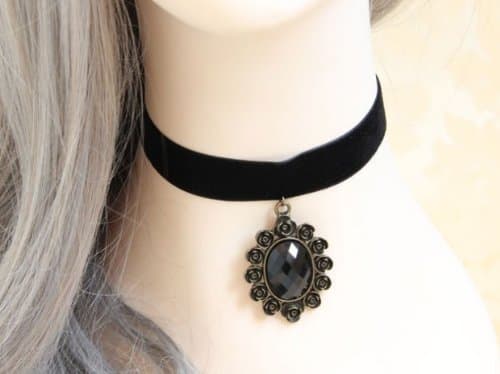 New Arrival!! Vampire Black Velvet Choker Necklace with Black Resin Stone Gothic Style Costume Jewelry Adjustable(approx 11.8"-13.7")