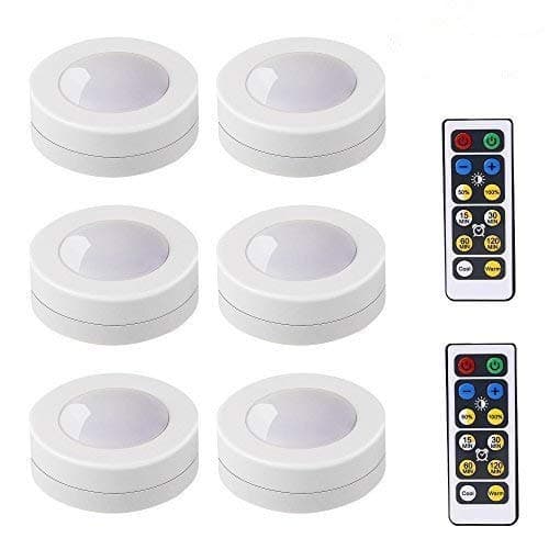 Tian Kitchen Under Cabinet Lighting Wireless Battery Powered LED Puck Lights with Remote Controll Cupboard Closet Lights Night Light for Living Room Bookcase Wardrobe Showcase (6 Pack)