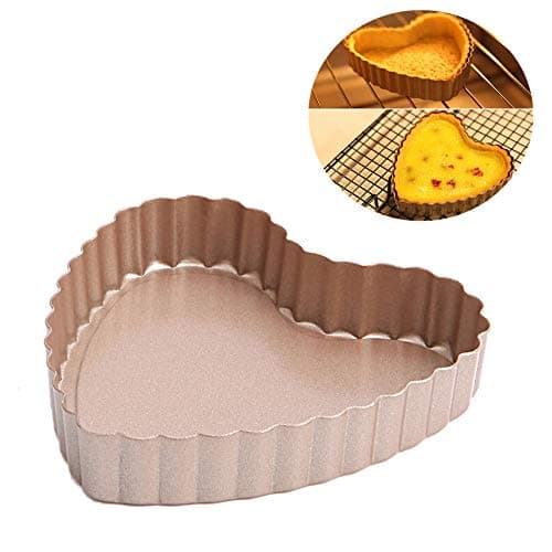 2-PCS [Non-Stick] Metallic Lovely Sweet-Heart Tart Pan Mold [Removable Bottom] Pie Fondant Cake Baking Torte Pastry Mould Set - Special Festive Valentine Gift for Boyfriend, Girlfriend & Lovers