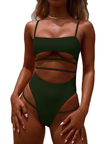 MOPOOGOSS Womens One Piece Swimsuits Push up Strappy High Cut High Waisted Cheeky Bathing Suit Swimwear