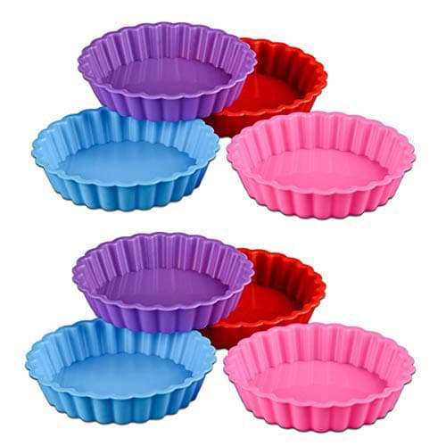 Silicone Pie Molds - WENTS Silicone Tart Molds Mini Quiche Molds Non-Stick Round Fluted Flan Pan with Loose Bases Cake Mold 8pcs