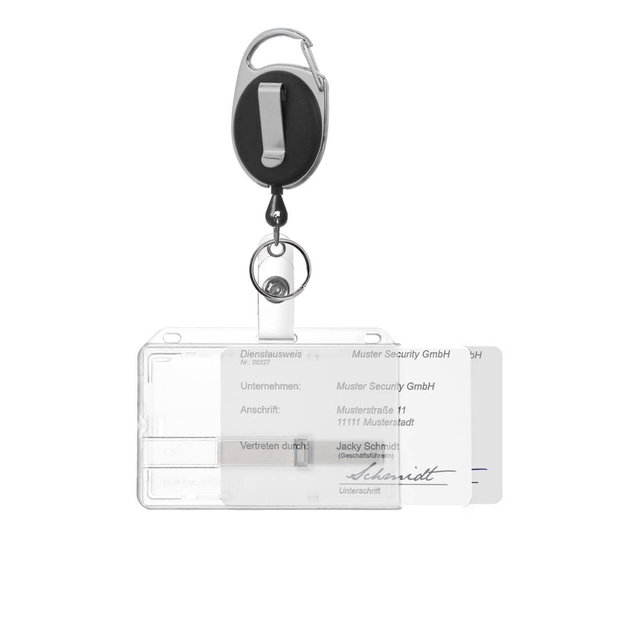Karteo® Card Name Badge Holder for 2 Cards with Slot + 2 Transparent Sliders and JoJo Retractable Reel with Carabiner and Clip Black