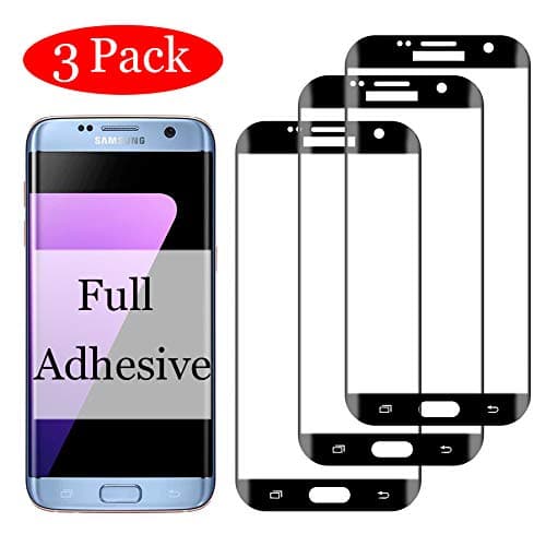 3 Pack 【Full Adhesive】 S7 Edge Screen Protector Tempered Glass Compatible with Samsung Galaxy S7edge Protective Film [9H Hardness] [3D Curved] 7edge 7s Full Cover Temper G935F G935FD G935W8 G9350
