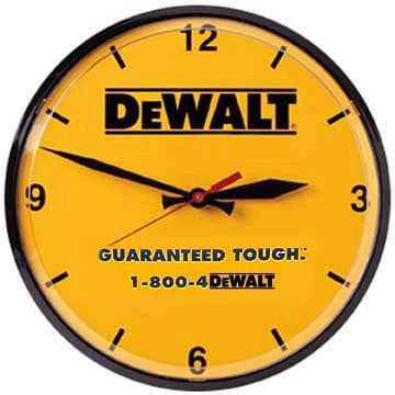 12 1/2 inch DeWalt SHOP Clock for DeWalt Fans, Original DeWalt Black and Yellow, "Guaranteed Tough" Logo