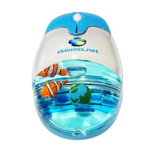 Frutiger Aero Aqua Mouse - Clear Blue USB-C Rechargeable Wireless & Bluetooth Optical Retro Computer Mouse with Liquid Section and Floaters (Globe, Clownfish)